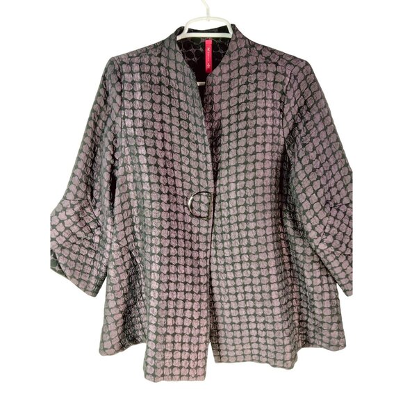 IC By Connie K Jackets & Blazers - IC by Connie K Purple Black Op Art Swing Lux Jacket Size M Metal Buckle Trim